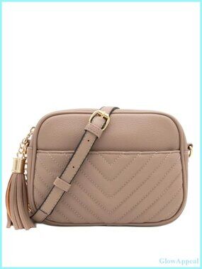 Quilted Crossbody Camera Bag with Chain Strap and Tassel